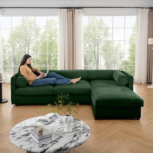 English Elm Elegant Green Chenille Sectional Sofa With Hidden Storage, Ergonomic Comfort, And Stylish Design W714S01061