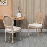 English Elm Homcom French-Style Upholstered Dining Chair Set, Armless Accent Side Chairs With Rattan Backrest and Linen-Touch Upholstery, Set Of 2, Cream White