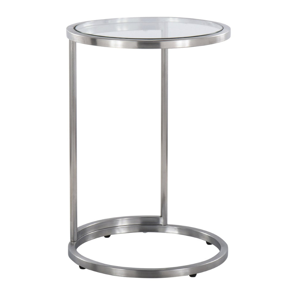 English Elm Round Zenn End Table – Stylish Stainless Steel Frame With Clear Glass Top For Modern Living Spaces B202P223396-GIGA