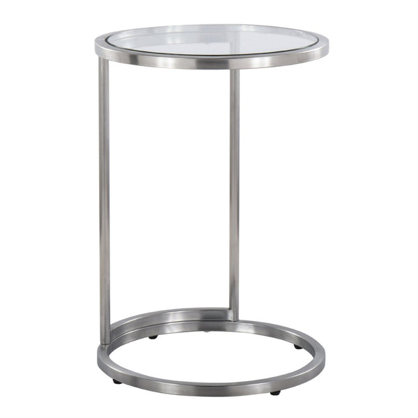 English Elm Round Zenn End Table – Stylish Stainless Steel Frame With Clear Glass Top For Modern Living Spaces B202P223396-GIGA