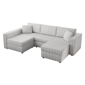 English Elm 106.3" Soft U-Shaped 4-Person Sofa With Ottoman – Modern Comfort, Storage & Style For Any Room W1767S00012