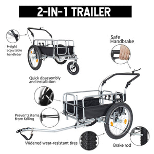 English Elm 3-in-1 Convertible Bike Cargo Trailer with Steel Frame Fat Tires and 150lb Capacity W2932P417635