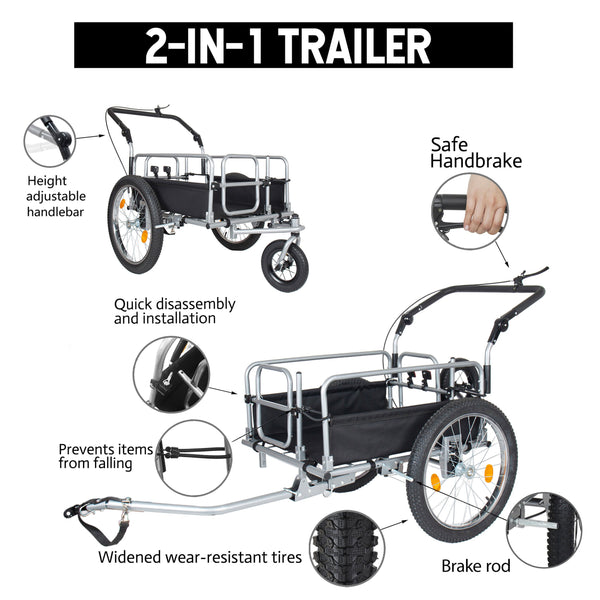 English Elm 3-in-1 Convertible Bike Cargo Trailer with Steel Frame Fat Tires and 150lb Capacity W2932P417635