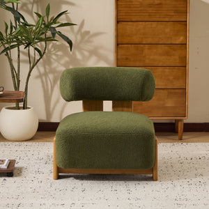 English Elm 27.25" Boucle Lounge Chair Solid Wood Frame Rolled Back Sculptural Living Room Accent N767P354792G