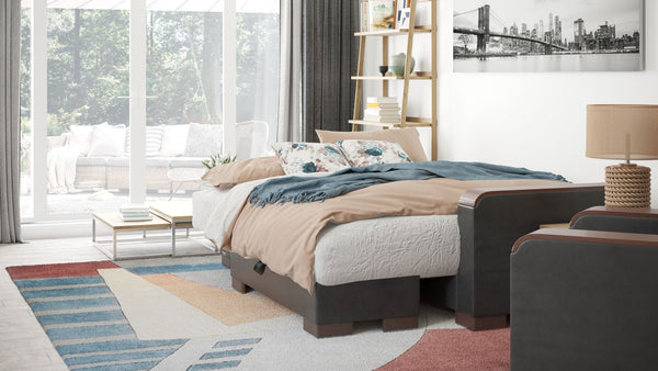 English Elm Primenest Zenaero Convertible Chaise Lounge With Storage - Modern Blue Upholstery & Wood Accents B030P303561-GIGA