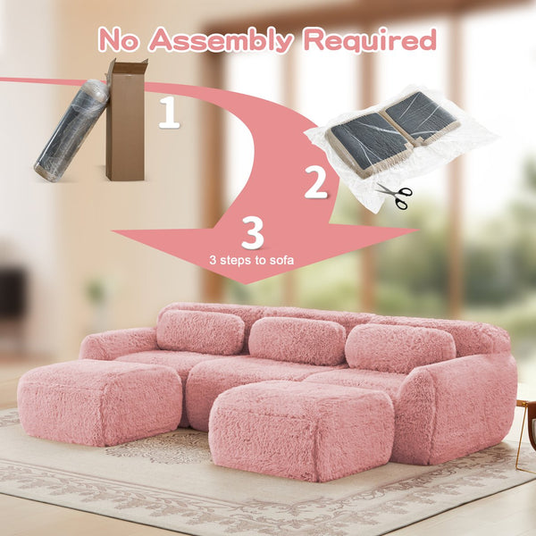 English Elm U-shaped Modular Sectional Sofa Plush Cloud Foam Boneless Build for Home Theater Lounging Pink W714S01560