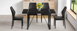 English Elm Black Faux Wood Grain Rectangular Dining Set with Shell Pattern Upholstered Chairs Black W1151S04368