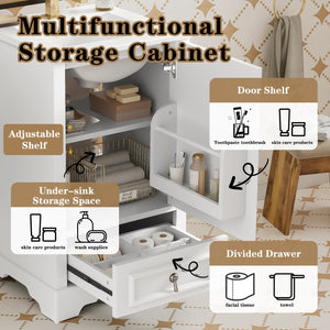 English Elm 20 Inch Bathroom Vanity with Ceramic Sink, Soft-Close Door, Adjustable Shelf, Smart Storage Organizing Design White N729P299505K