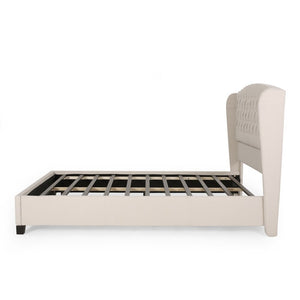 English Elm Christopher Knight Home® - Queen Upholstered Platform Bed Frame with Wingback Tufted Headboard, Birch Legs, Ivory, Spacious Elegance 60542.00-Q-H_60542.00-Q-P