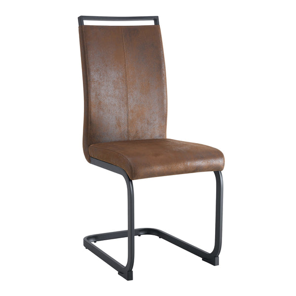 English Elm Set of 2 Vintage Brown Suede Fabric High Back Dining Chairs with Black Metal Frame W1151P324742