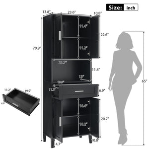 English Elm 70.9" High Freestanding Tall Bathroom Cabinet with Soft-Close Doors, Drawer & Adjustable Shelves for Organized Living Black N729P272001B
