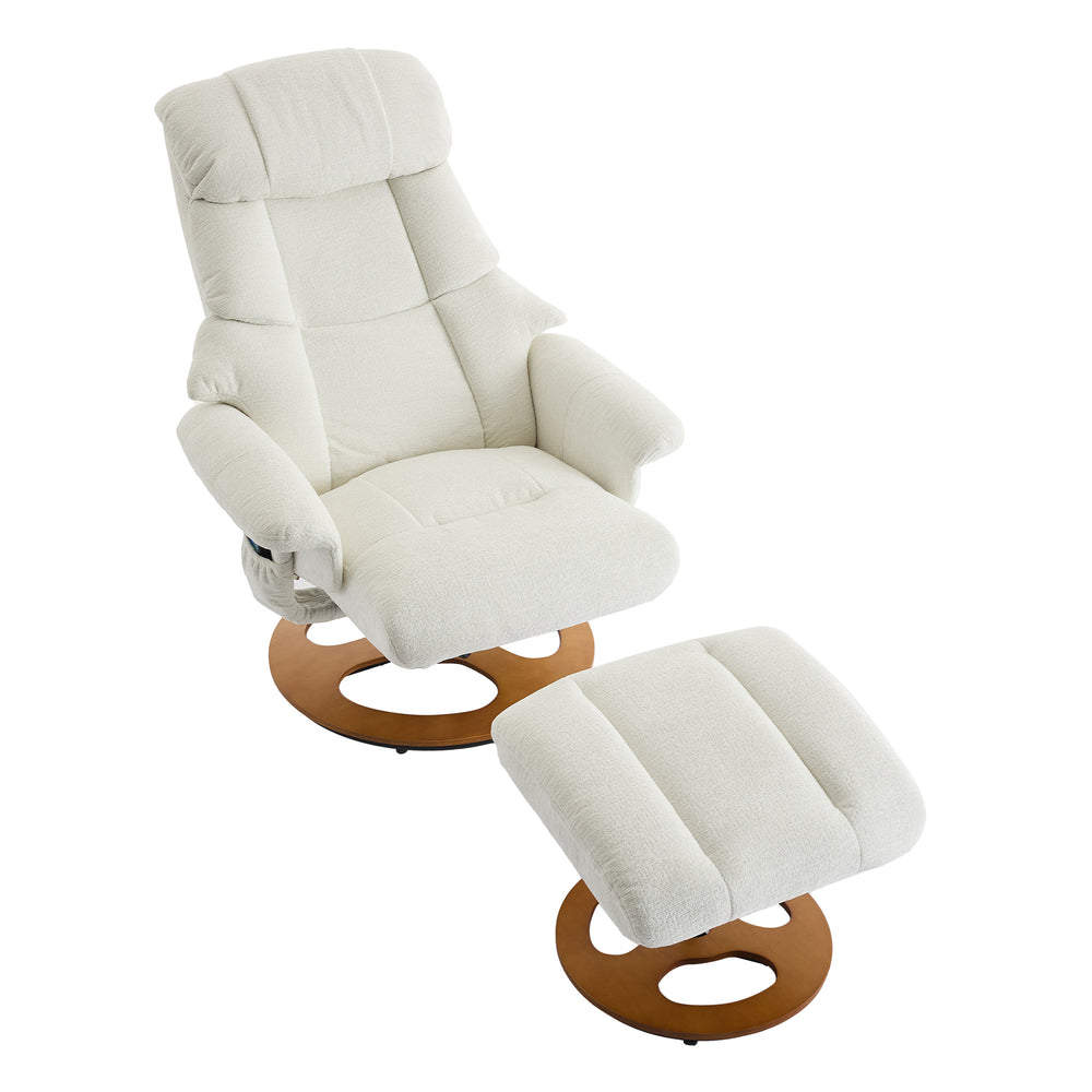 English Elm 010-Ergonomic Recliner Chair with Ottoman — 360° Swivel Lounge, Chenille Comfort, Heated Seat, Massage, Adjustable Backrest White W2636P262424