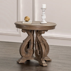 English Elm Traditional Round End Table With Carved Scroll Legs – Elegant Solid Wood Design In Rich Oak Finish B2741P361128-GIGA