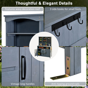 English Elm (with Hutch) Topmax Solid Fir Outdoor Potting Bench Station Cabinets Drawers Patio Garden Gray N717P404332E