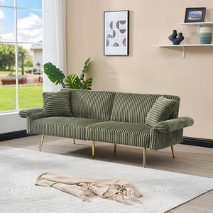 English Elm 79 Corduroy Sofa Bed Foldable Double Convertible Sleeper with Folding Armrests for Compact Living Rooms Green W2290P250574