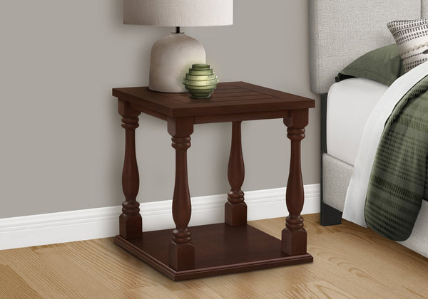English Elm Accent Square Two-Tier Table with Grooved Top and Turned Legs, Compact Nightstand with Shelf, Brown Veneer Espresso 30 L x 30 W x 9 H B2710P219479