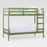 Simple Solid Wood Twin Over Twin Bunk Bed Olive Green SOPB3HOGWP Walker Edison