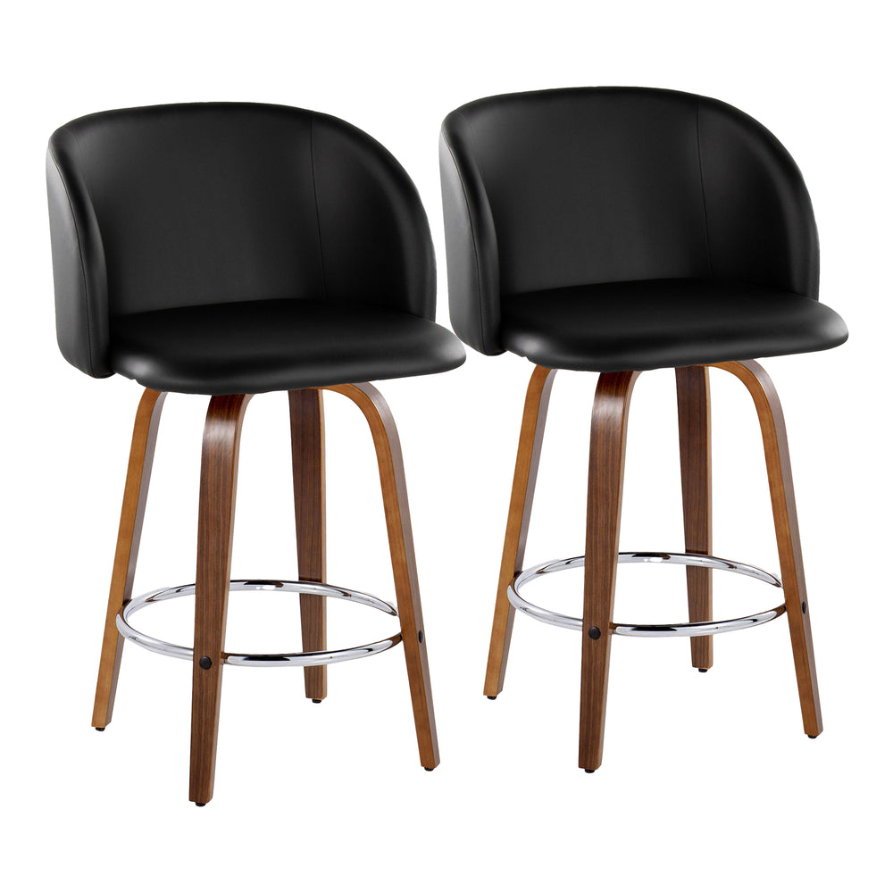 English Elm Fixed-height Swivel Counterstools Walnut Legs Faux Leather Mid-century Kitchen Pair B202S01770