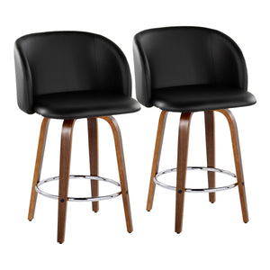 English Elm Fixed-height Swivel Counterstools Walnut Legs Faux Leather Mid-century Kitchen Pair B202S01770