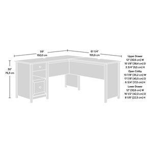 English Elm L-Shaped Desk In Sleek White Finish - Spacious Corner Workspace With Storage For Home Office Efficiency B356P367731