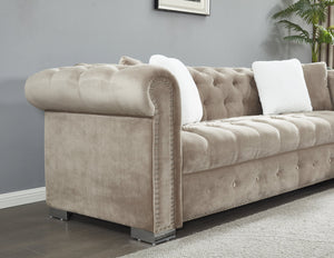 English Elm Reversible L Shaped Velvet Sectional with Tufted Back Nailhead Trim Parlor Elegance B205S00005