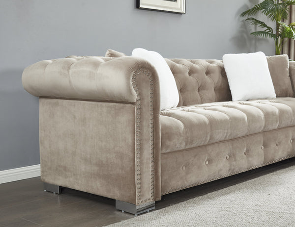English Elm Reversible L Shaped Velvet Sectional with Tufted Back Nailhead Trim Parlor Elegance B205S00005