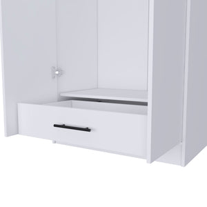 English Elm Rio White Double Door Armoire 71" High with Hanging Rod, Spacious Top Shelf & Hidden Bottom Drawer B128S00112