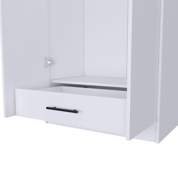English Elm Rio White Double Door Armoire 71" High with Hanging Rod, Spacious Top Shelf & Hidden Bottom Drawer B128S00112