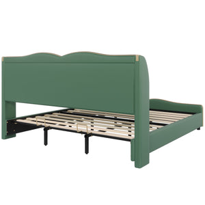 English Elm Christopher Knight Home® - King PU Leather Bed Frame with Wingback Headboard & Footboard, Gold Accents, Platform Slat Support, Elegant Design Dark Green 85 L x 10 W x 3.25 H N761S0000017F