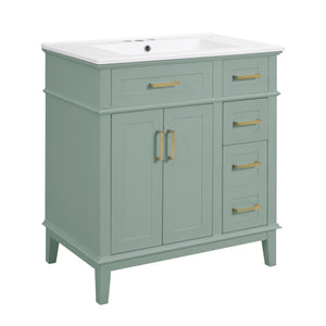 English Elm 30" Freestanding Bathroom Vanity Ceramic Sink Soft Close Cabinet Gray Wood Frame Light Green N729P427118F
