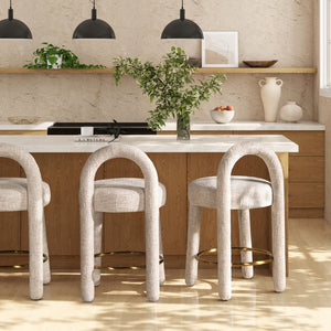 English Elm Jennifer Taylor Home - Penny Fully Upholstered 26.5" Counter Stool Set of 2 in Travertine Beige Chenille with Brass Ring Footrest B2719P360149