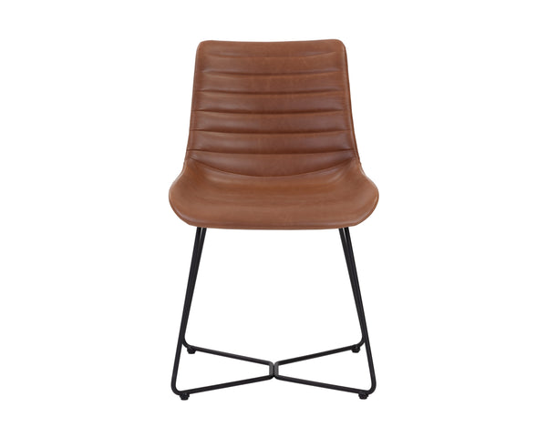 Sunpan Gracen Minimalist Dining Chair with Faux Leather Comfort and Elegant Matte Black Metal Legs Hazelnut