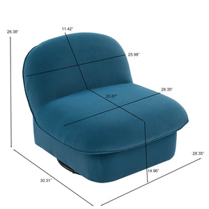 English Elm Swivel Accent Chair Plush Velvet Pumpkin Barrel Silhouette with 360 Degree Metal Base Smoke Blue W3244P392751