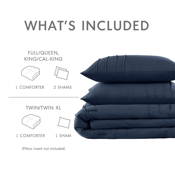 English Elm 3-piece Cal King Pintuck Pleated Microfiber Comforter Set Soft Washed Tailored Bedding Navy B035P463227