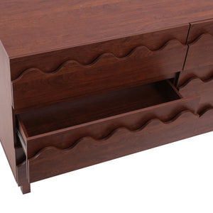 English Elm 60" Wave Front Six Drawer Dresser Sculptural Engineered Wood Media Console for Bedroom Walnut N739S0000011D