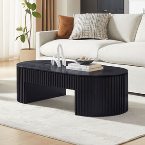 English Elm 51.18'' Oval Mdf Coffee Table with Hidden Drawer Mid-century Pedestal Base Black W876P370279
