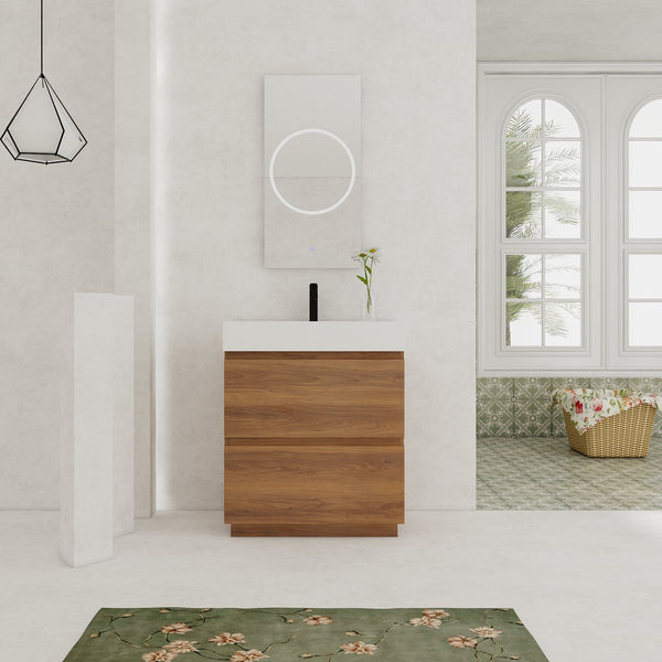 English Elm 30" Modern Bathroom Vanity With Undermount Sink, Double Drawer Storage & Waterproof Finish In Brown W1972S00007