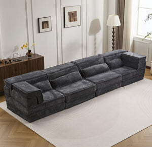 English Elm Compression Modular Floor Sofa Bed - Cozy, No Assembly, Soft Fleece, Versatile 4-Seater With Pillows! W3723S00033