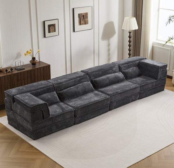 English Elm Compression Modular Floor Sofa Bed - Cozy, No Assembly, Soft Fleece, Versatile 4-Seater With Pillows! W3723S00033