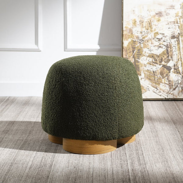 English Elm Fully Assembled Round Teddy Fabric Ottoman Plush Foam Seat Bedroom Entryway Accent Olive Green W2671P386674