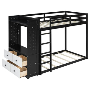 English Elm Twin Bunk Bed with Storage Drawers Hanging Rail Led Shelves and Pegboard Organizer Black LT000282AAB