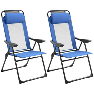 English Elm Outsunny Folding Patio Chairs Set Of 2 - Adjustable Sling Back, Portable, Breathable Blue Chairs For Outdoors W2225P174070-GIGA