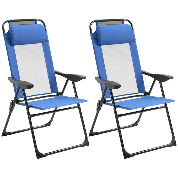 English Elm Outsunny Folding Patio Chairs Set Of 2 - Adjustable Sling Back, Portable, Breathable Blue Chairs For Outdoors W2225P174070-GIGA