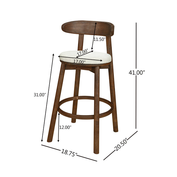 English Elm Christopher Knight Home® - Round Chunky Cushion Bar Stool with Curved Ergonomic Back, Solid Rubberwood Frame, Durable Comfort Beige,Walnut N771P346003T