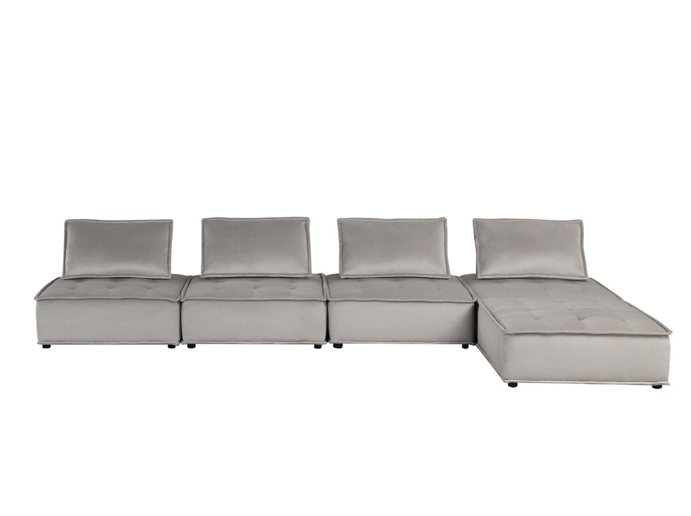 English Elm Aveline Modular Velvet Sectional Sofa with Tufted Cushions and Ottoman Versatility Light Gray B2749S00033