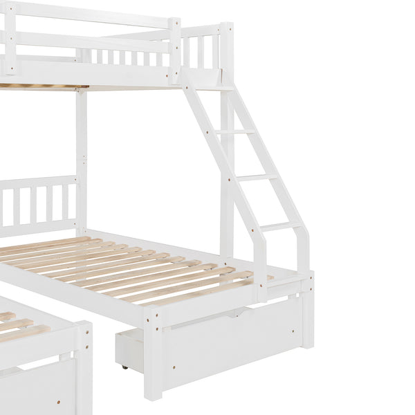 English Elm Full Over Twin Triple Bunk Bed Pinewood Frame with Storage Drawers and Guardrails LT000343AAK-2