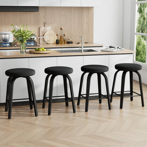 English Elm Swivel Backless Counter Stools Set of 2 with Fabric Seat Bentwood Legs Mid-century Modern Black W3107P446841