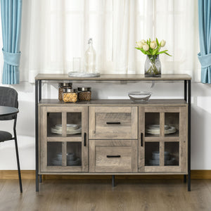 English Elm Homcom Industrial Sideboard Buffet: Versatile Storage Cabinet With Adjustable Shelves & Glass Doors W2225P217381