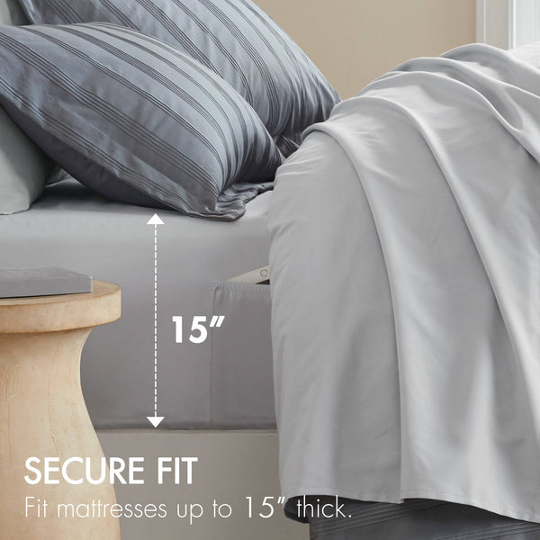 English Elm 7-piece Cal King Woven Stripe Comforter Set Neutral Polyester Bedding for Modern Bedroom B035P463199