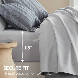 English Elm 7-piece Queen Comforter Set Woven Stripe Polyester Bedding for Neutral Minimalist Rooms Grey B035P463197